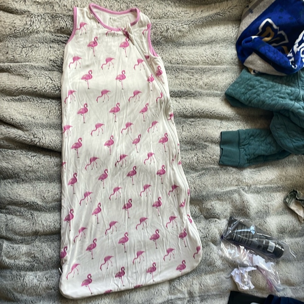 Kyte Baby sleep sack.  Pink flamingos